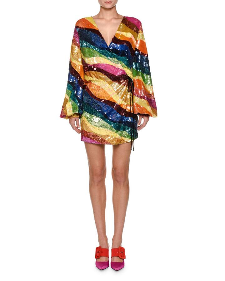 Embroidered Sequins Long-sleeve Tulle Cocktail Dress