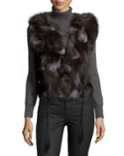 Love Token Textured Fur Vest With Leather Trim, Black, Women's,