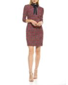 Camilla Plaid Puff-sleeve Tie-neck