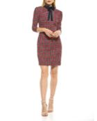 Camilla Plaid Puff-sleeve Tie-neck