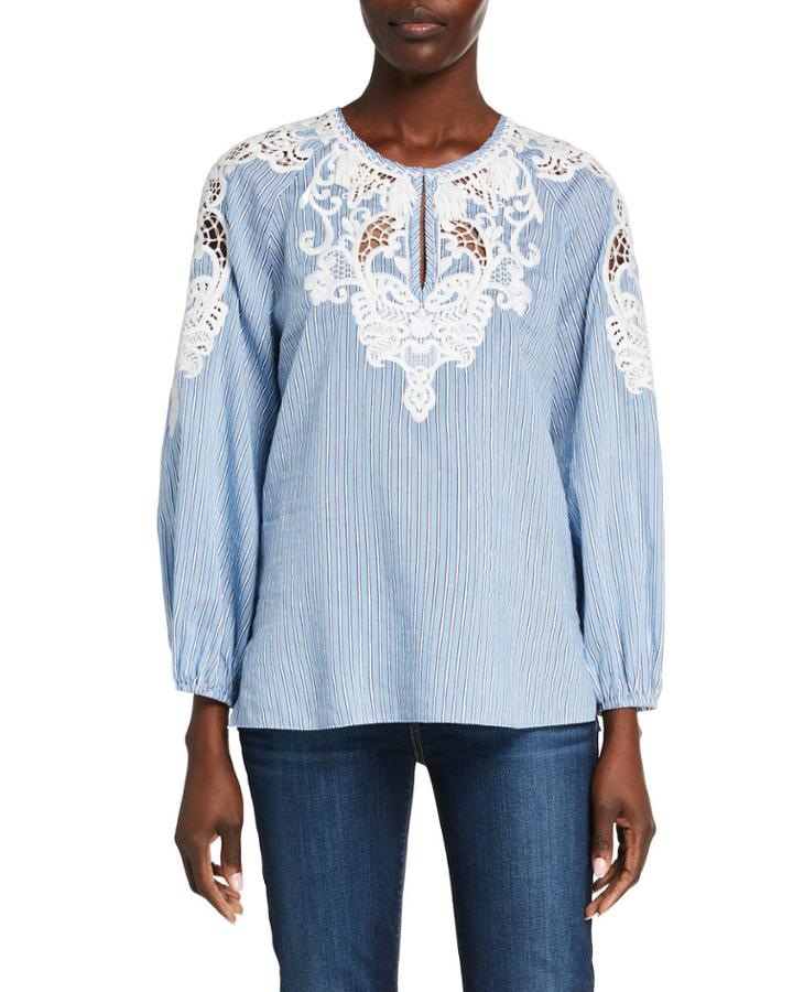 Hadley Striped Blouse W/ Embroidery