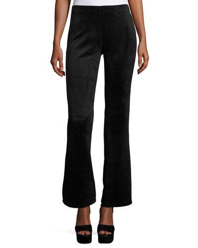 Stretch-velvet Flare-leg Pants, Black