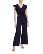 Knot-front Flutter-sleeve Wide-leg Jumpsuit