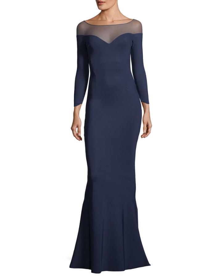 Zefira Long-sleeve Illusion Gown