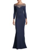 Zefira Long-sleeve Illusion Gown