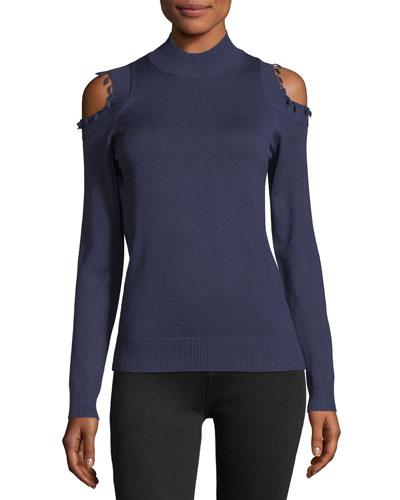 Tassel Cold-shoulder Mock-neck