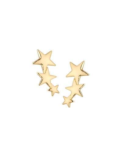 Golden Triple-star Clip-on Crawler Earrings