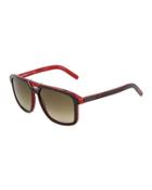 Black Tie Plastic Square Sunglasses, Red/brown