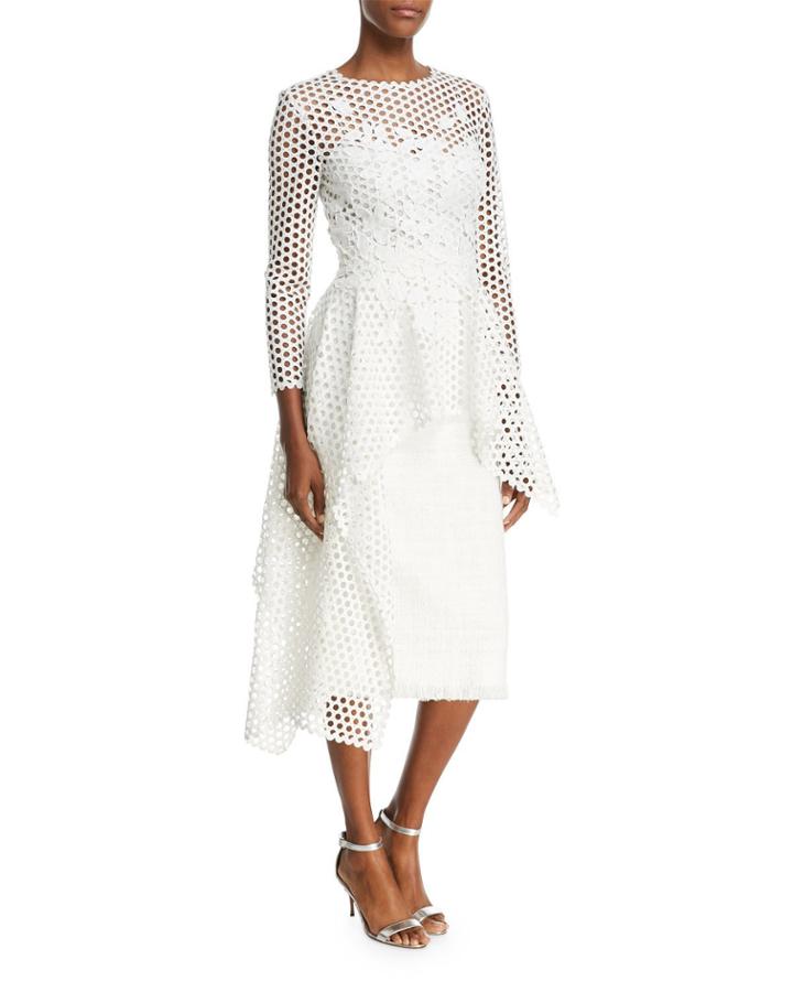 Long-sleeve Open-lace Blouse With Asymmetric-hem
