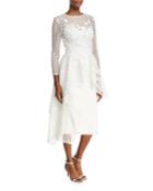 Long-sleeve Open-lace Blouse With Asymmetric-hem