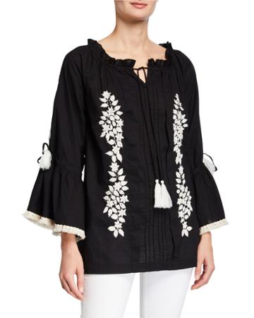 Embroidered Frayed Top