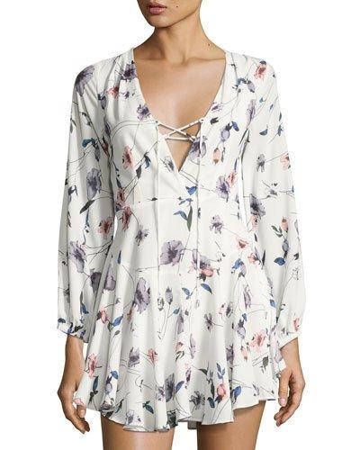 Tango Floral-print Lace-up Romper, White