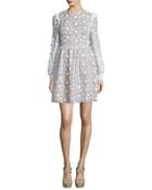 Floral Lace Fit-&-flare Dress, Optic White