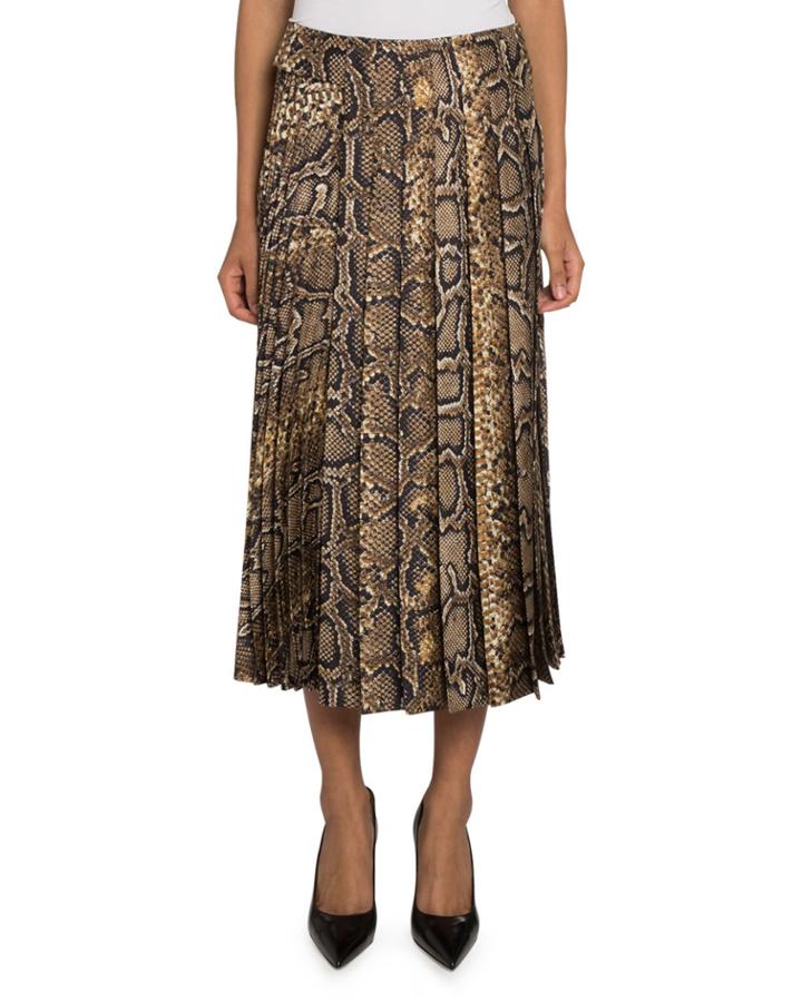 Snake-print Pleated-silk