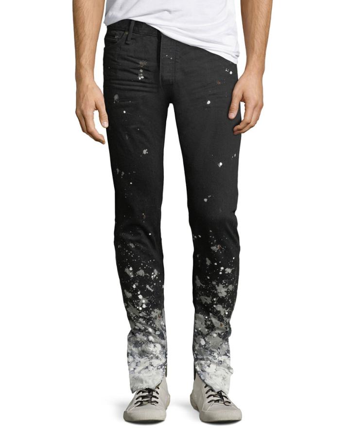 Men's Selvedge Denim Paint-splattered Jeans