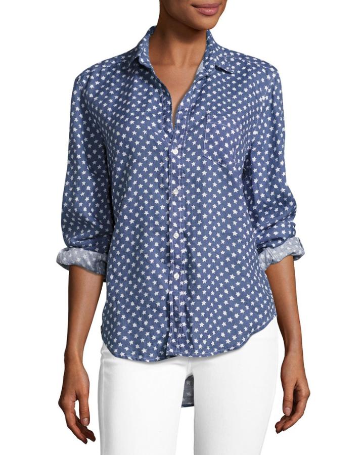 Eileen Long-sleeve Button-front Shirt, Blue Pattern