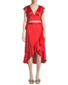 Amira V-neck Cutout-waist Asymmetric-ruffle High-low