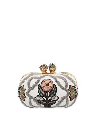 Queen & King Skull Embroidered Box Clutch Bag