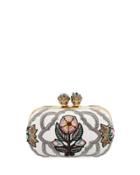 Queen & King Skull Embroidered Box Clutch Bag