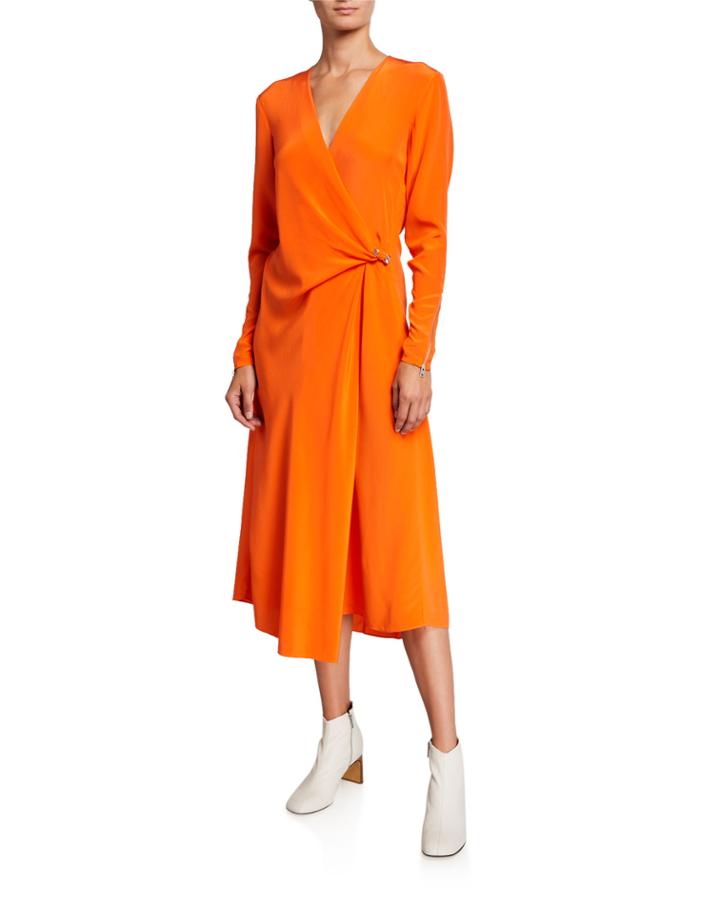 Odette Long-sleeve Silk Wrap Dress