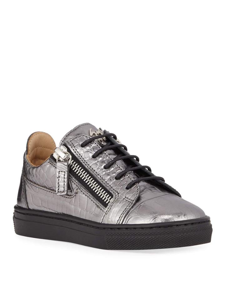 London Metallic Embossed Leather Low-top Sneakers, Baby/toddler
