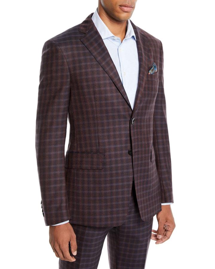 Men's Two-tone Check Wool Jacket
