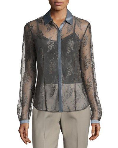 Haiden Transparent Lace Blouse, Gray
