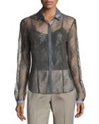 Haiden Transparent Lace Blouse, Gray