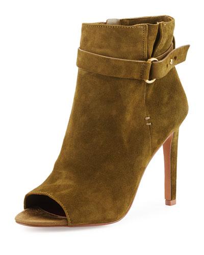 Carolena Suede Peep-toe Bootie