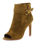 Carolena Suede Peep-toe Bootie