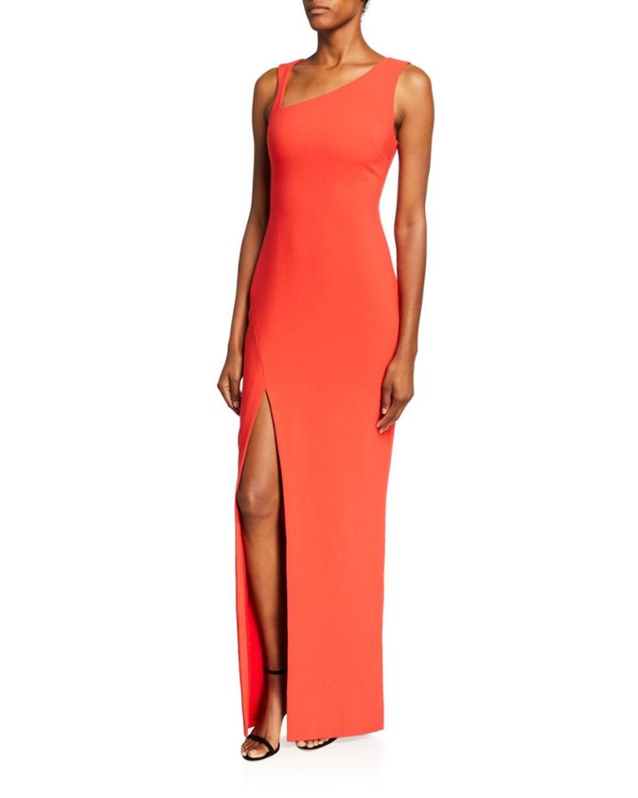 Samira Asymmetric-neck Sleeveless Column Gown