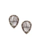 Rutilated Quartz & Diamond Button Earrings