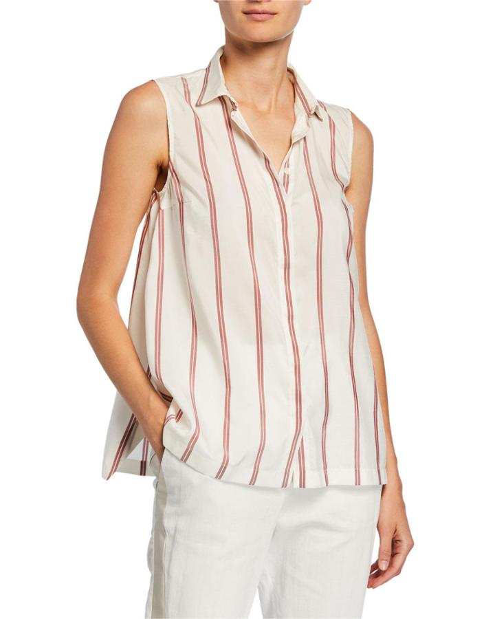 Silk Wide Striped Sleeveless Blouse
