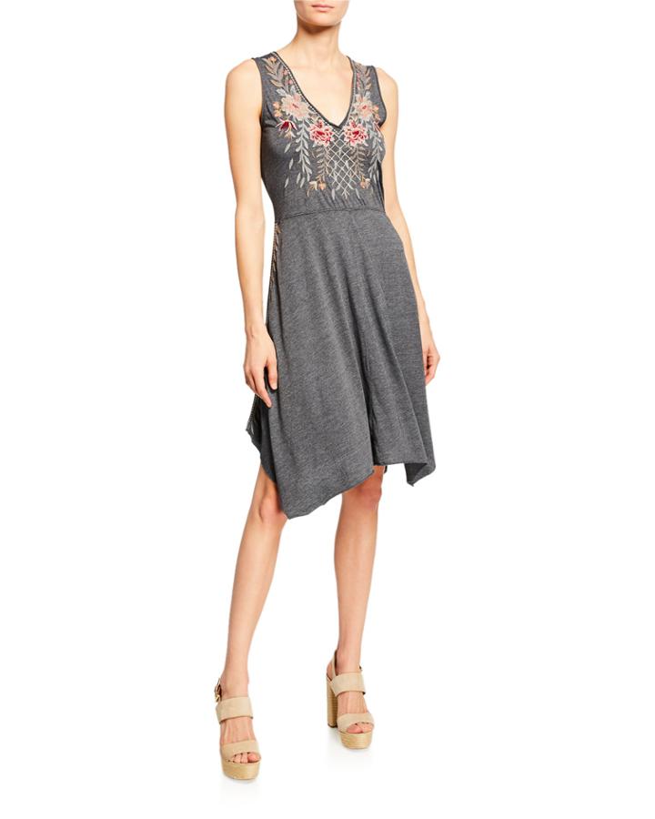 Katrina Floral-embroidered Handkerchief Hem Dress