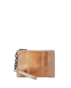 Suede Wristlet With Leather Stripes, Taupe/rose