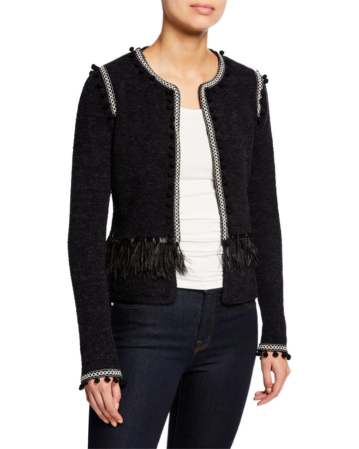 Pompom Boucle Jacket W/ Fringe