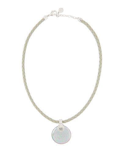Storm Braided Leather & Coin Pearl Pendant Necklace, Gray