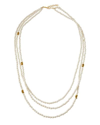 Long Triple-strand Paper Beaded Necklace, White