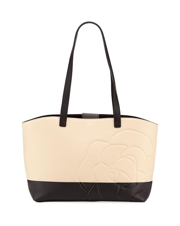 Flora Flower Bicolor Leather Shoulder Tote Bag