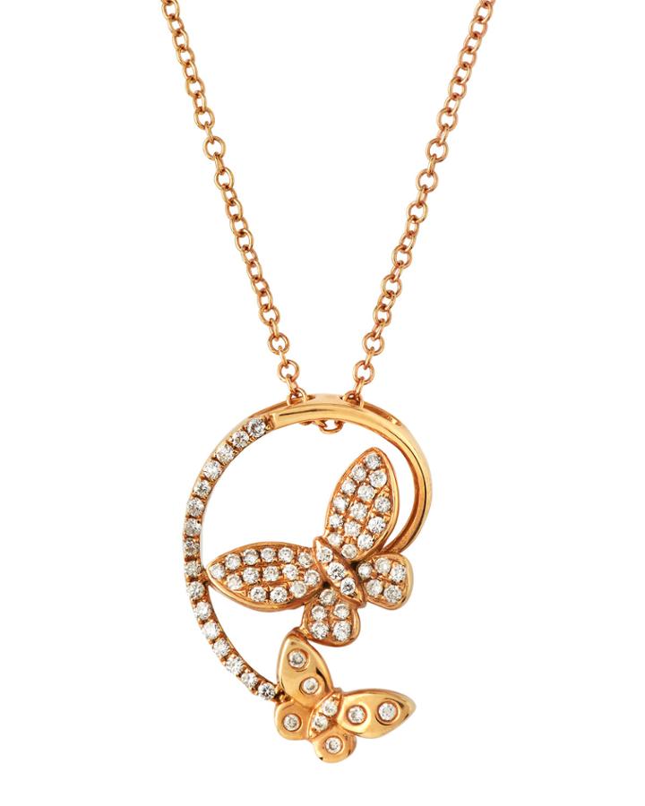 18k Gold Diamond 2-butterfly Pendant Necklace