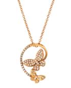 18k Gold Diamond 2-butterfly Pendant Necklace