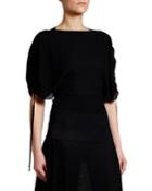 Intarsia Knit Tie-sleeve Blouse