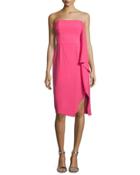 Strapless Asymmetric Draped Cocktail Dress, Begonia