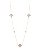 Long Pink Cz Crystal Clover Station Necklace