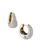 Estate 18k White And Yellow Pave Diamond Huggie Earrings