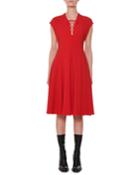 Cap-sleeve Lace-up Front A-line Dress