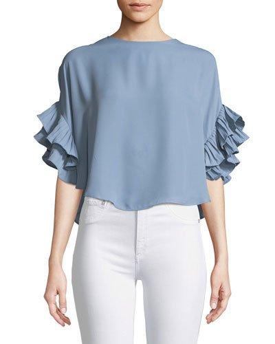 Ruffle-sleeve Chiffon Blouse