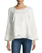 Linen Embroidered Lace Top, Crescent Ivory