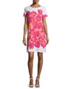 Short-sleeve Floral-print Pique Dress,