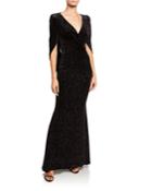 Rosin Stardust Velvet Jacquard Mermaid Evening Gown